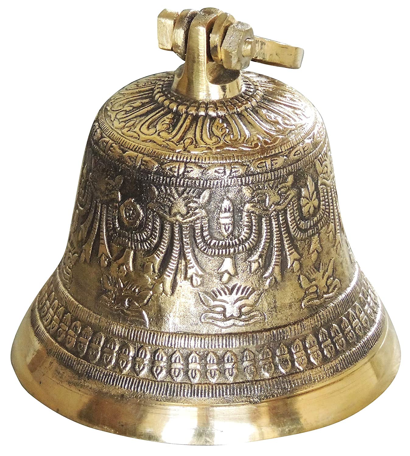 Buy L A Vintage Brass Hanging Temple Pooja Bell, Ghanta Emboss with Brass Antique Finish Online