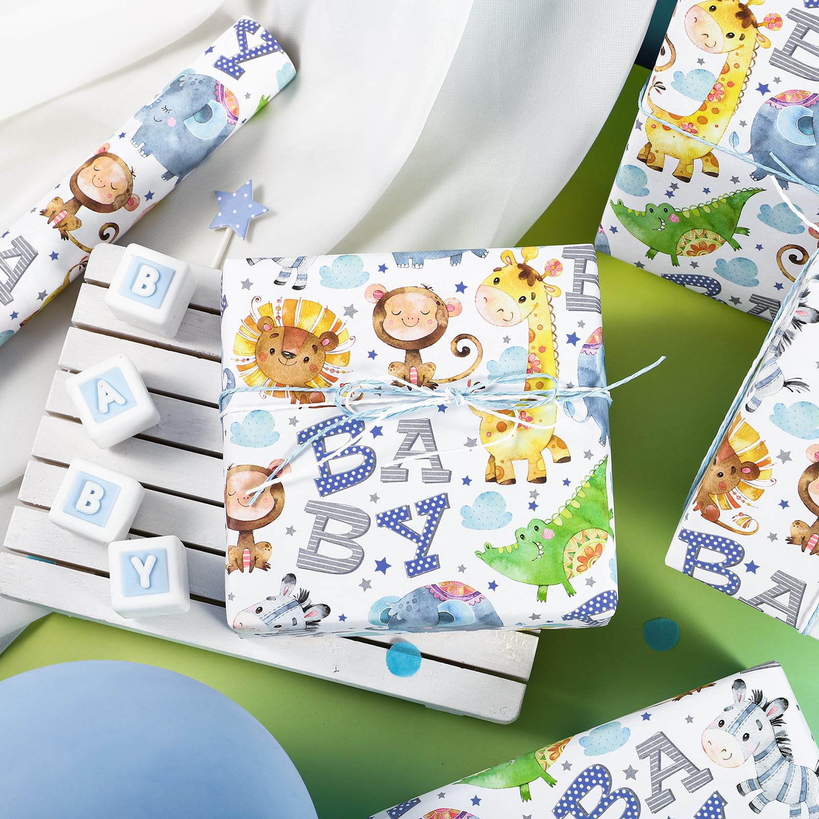 WRAPAHOLIC Baby Shower Wrapping Paper Bundle - 3 Mini Rolls 17x120 - View #2