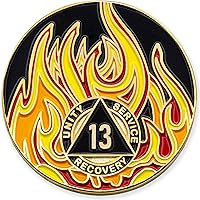 Vista 9 de Medallón de recuperación AA chapado en oro de 1 año Twisted Flames - Negro/Rojo/Naranja/Amarillo