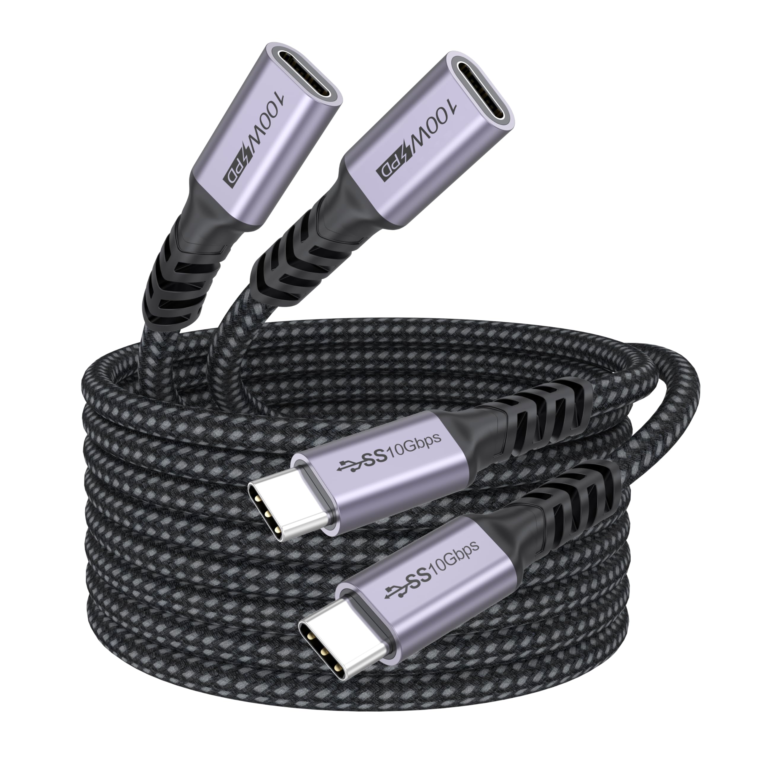 Cable de extensión USB C de 10 pies, 2 unidades, extensor USB 3.2 Gen2 macho a hembra, función completa, transferencia de datos de 10 Gbps, video 4K a 60 Hz, carga de 100 W, cable tipo C para monitor