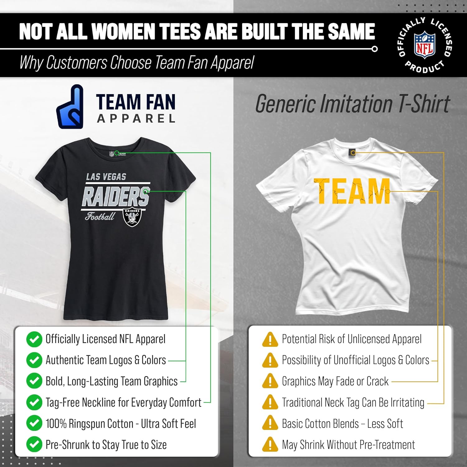 Team Fan Apparel NFL Gameday Women's Relaxed Fit T-Shirt - Rib Neck Contour - Tagless Short Sleeve Tee - Stay Cool & Stylish (Las Vegas Raiders - Black, Medium) - Image 2