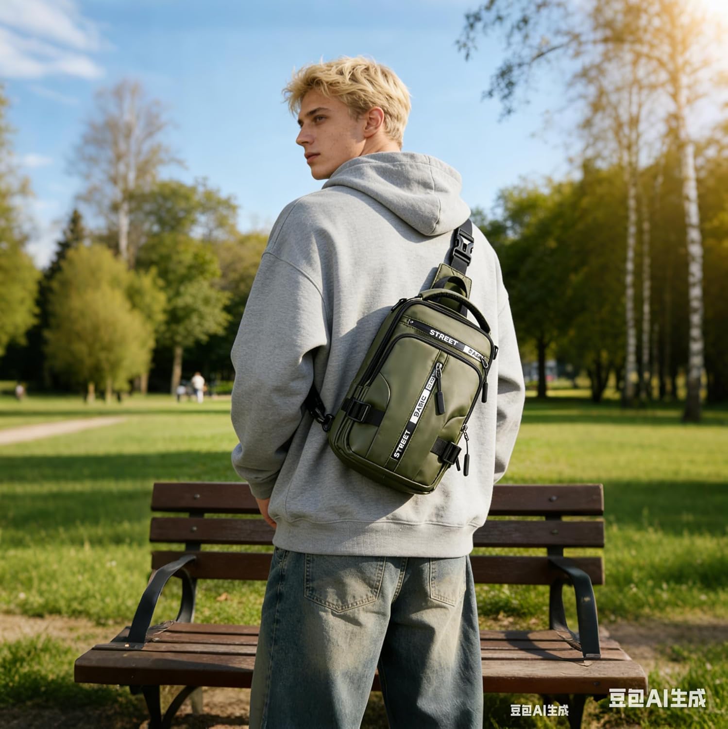 Crossbody Sling Backpacks Sling Bag for Men Women, Small Shoulder Backpack Motorcycle Chest Bags One Strap Backpack, Mini Chest Daypack for Casual Travel Hiking Gym Outdoor Sports Green - Image 2