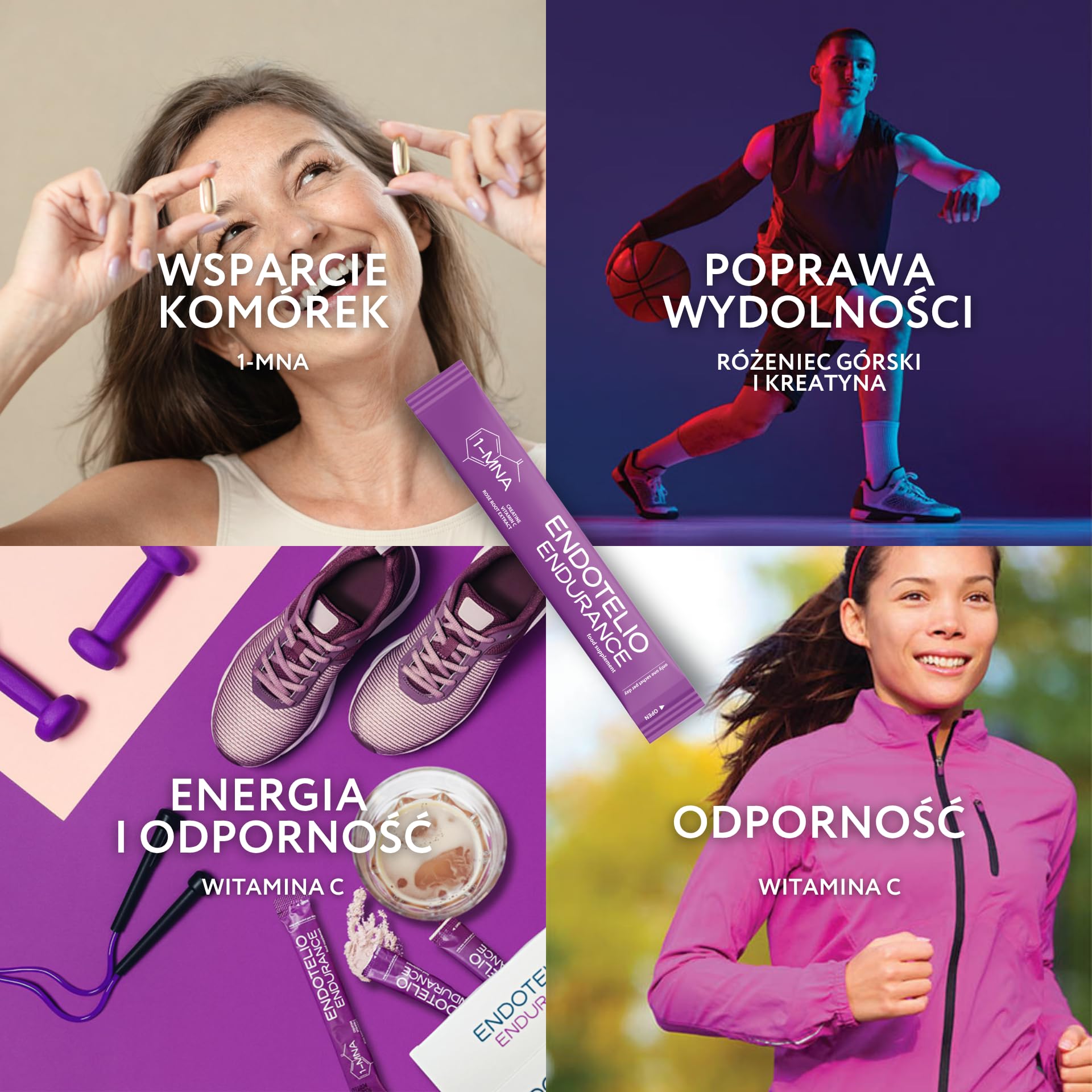 1-MNA Endurance, Optymalizujący NAD+, Suplement dla Sportowców Profesjonalnych i Amatorskich, na Siłownię, dla Biegaczy, z Kreatyną i Różeńcem Górskim, 30 Saszetek