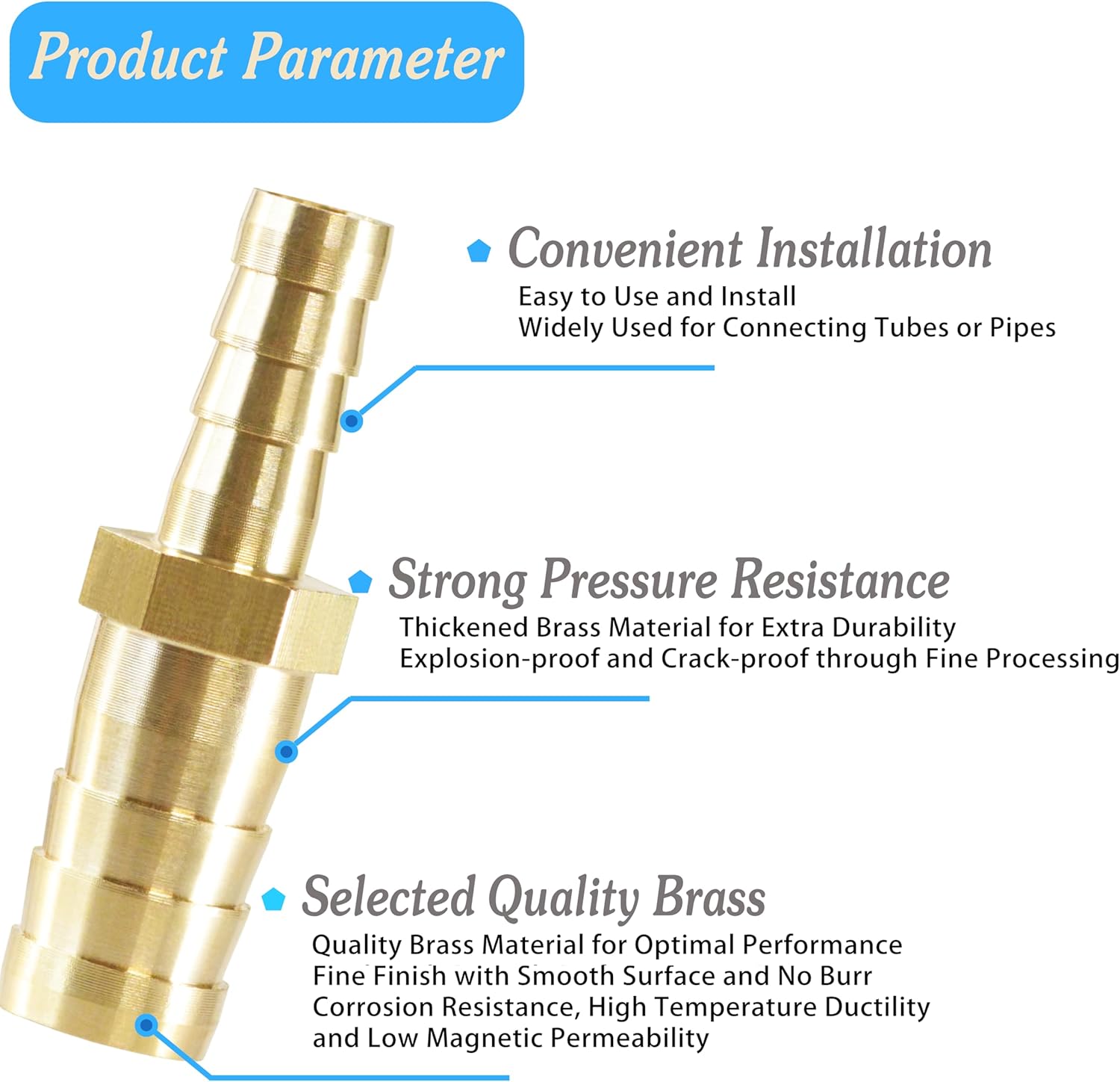Brass Hose Barb Reducer 1/2" (12mm) to 5/16" (8mm) Reducing Barb Splicer Mender with Stainless Steel Pipe Clamps air Hose Repair kit for Pipe Line/Fuel/Air (Pack of 5)