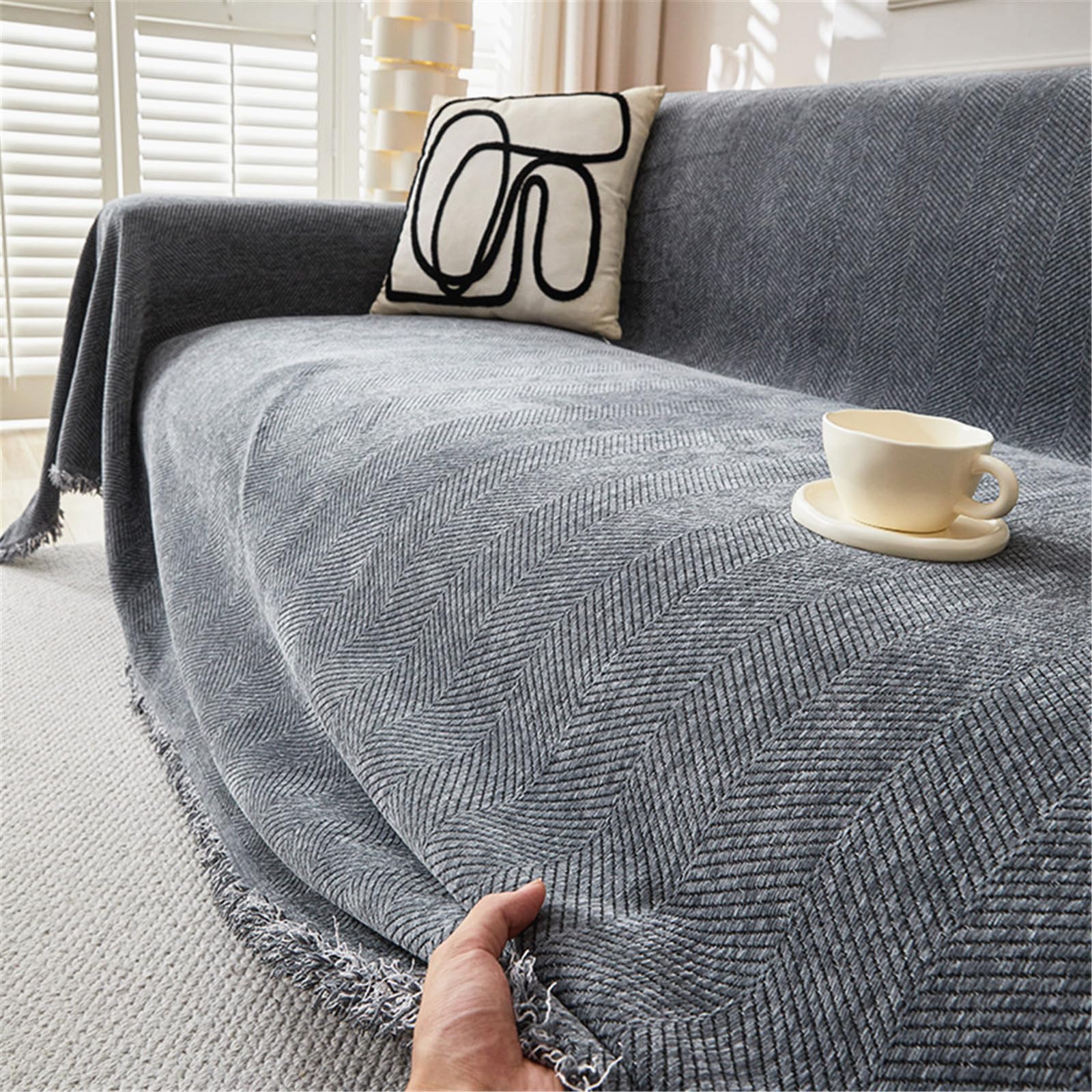 FANSU Throw for Sofa Large 1/2/3/4 Seater Extra Large Throw Blanket Sofa Reversible Versatile Woven Soft Blanket Throw Decorative Blankets for Settees Couch Sofa Bed armchair (Dark gray,90x90cm)