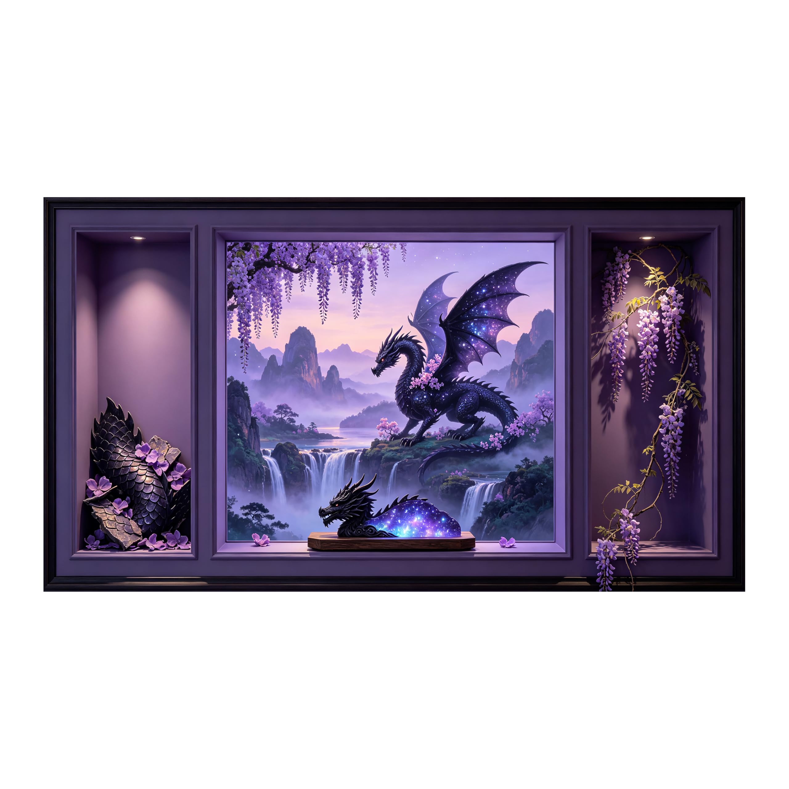 Yzpallescene Art260711117 3D Framed Wall Art Fantasy Dragon Waterfall Surrealism Large Size Selfadhesive Removable Wall Decor Prints Artwork For Living Room Bedroom Office