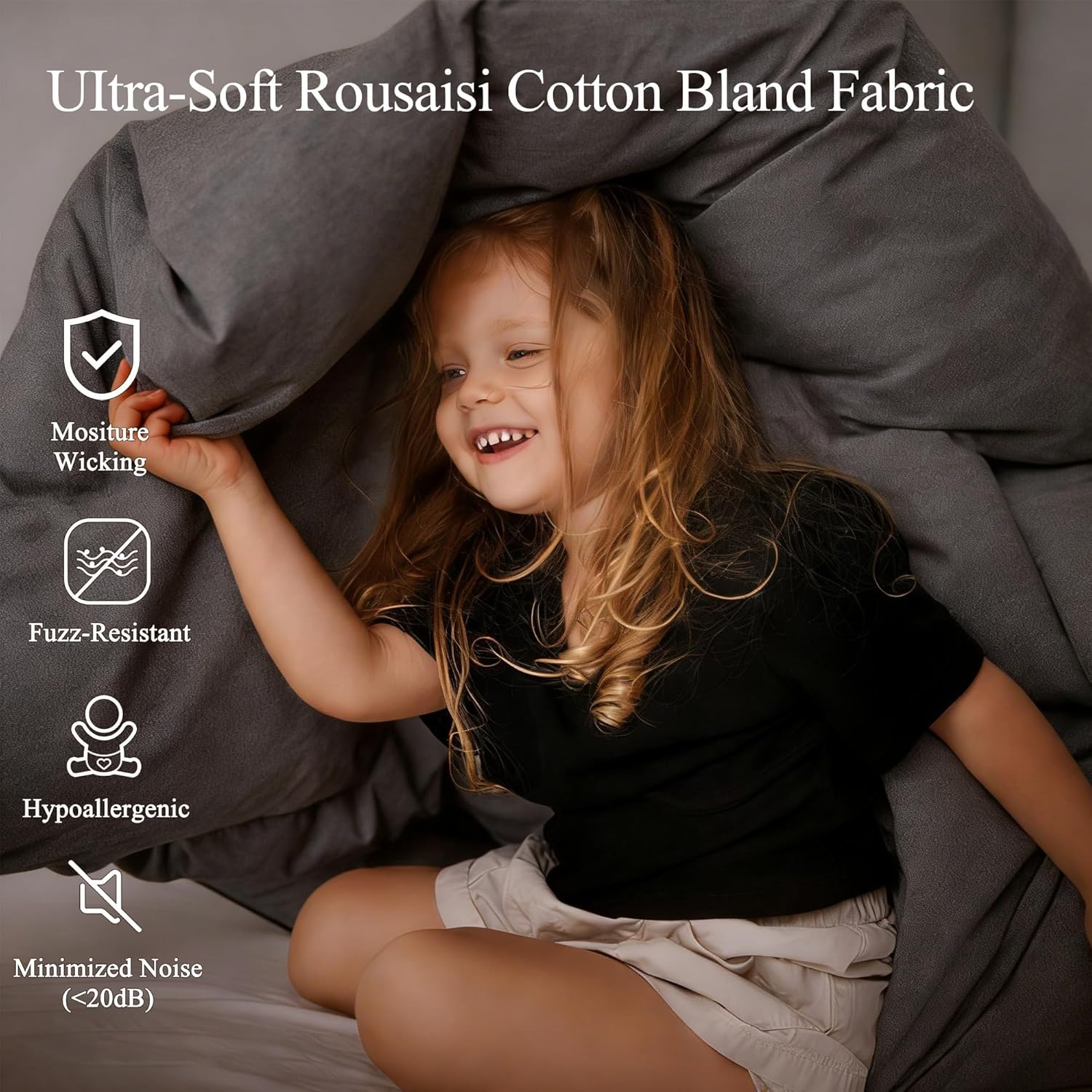 Grey Feather Down Comforter King Size,Premium Ultra-Soft Breathable Comforter High Fill Power Grey Duvet Insert,All Season Hotel Luxury Bedding Comforters 8 Corner & Center Loops,Baffle Box Design