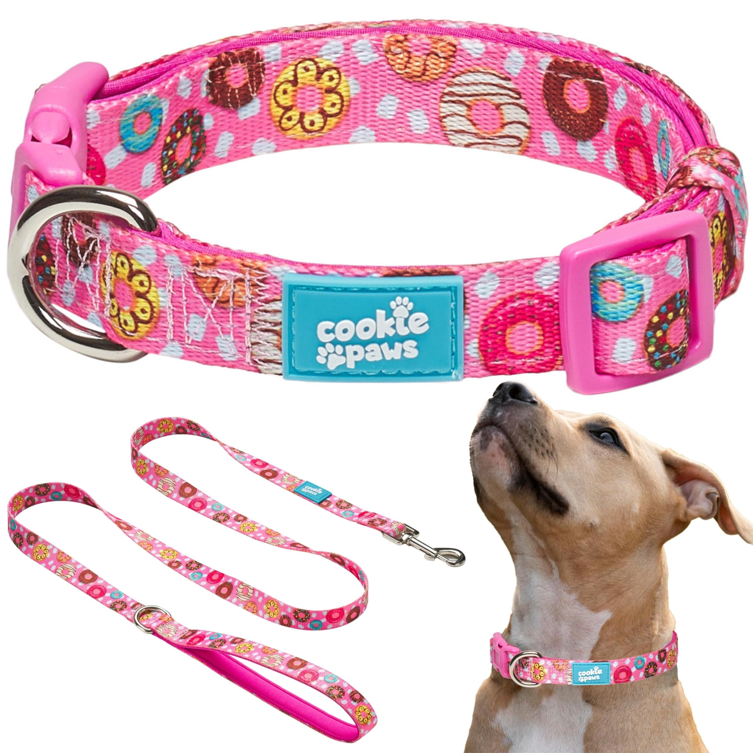 Cookie Paws Soft Neoprene Padded Dog Collar and Leash Set for Medium Dogs | Comfortable, Adjustable, Quick-Release, Durable, Breathable, Easy Clean,