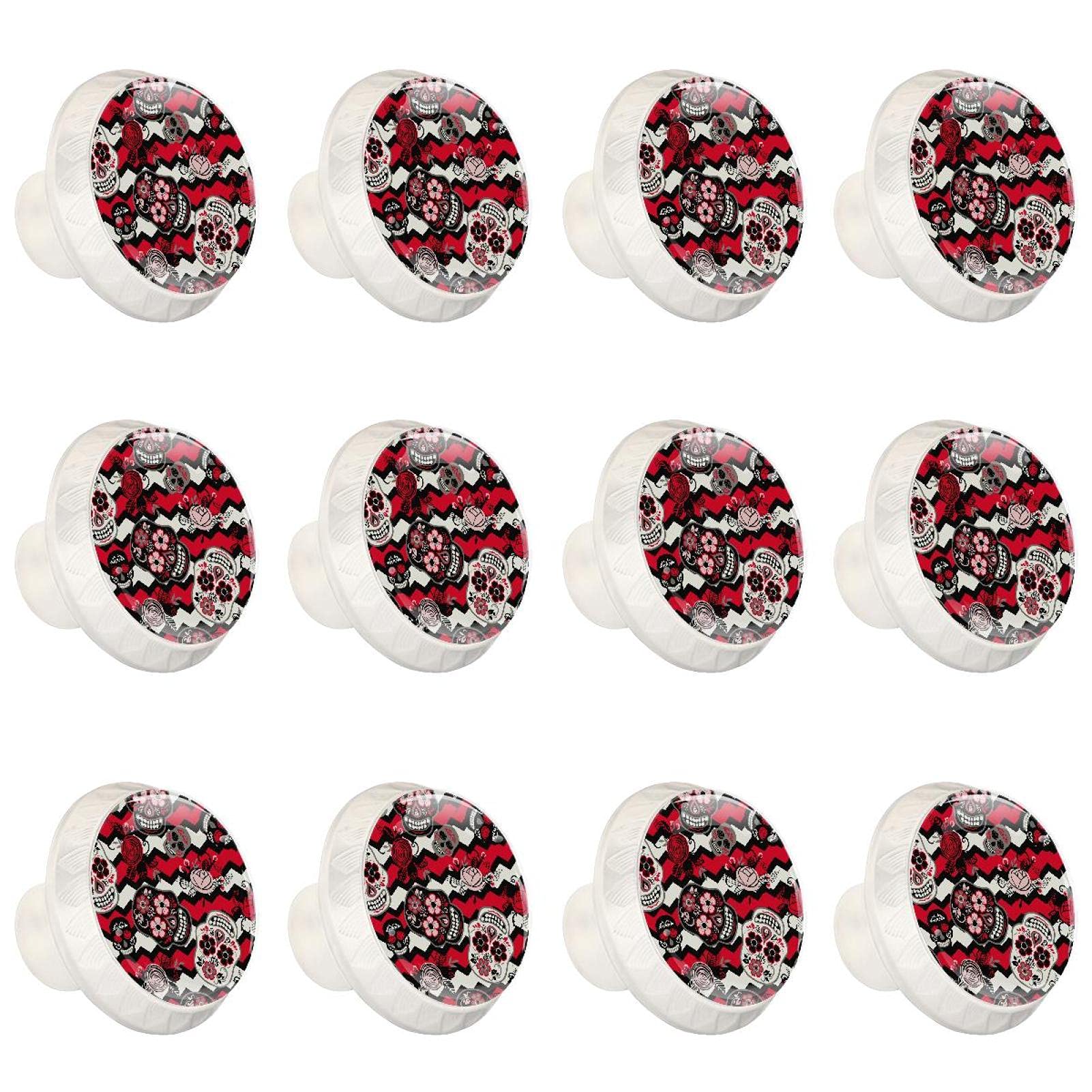 Poignée de tiroir et boutons d'armoires de cuisine crâne rouge x12