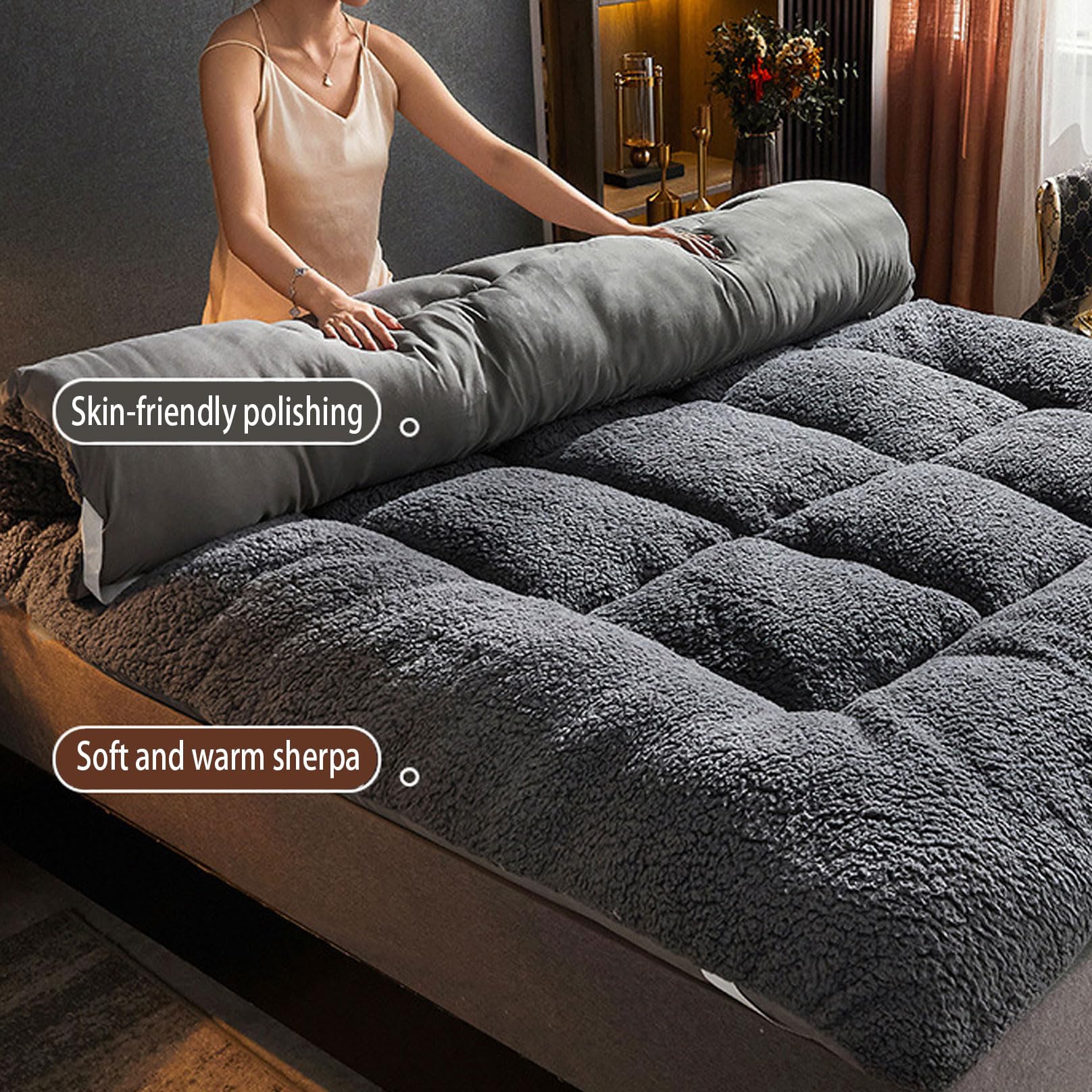 Hsivtns Matelas Futon épaissir de Sol, Matelas Futon Pliable Portable pour d'invité en intérieur Camping extérieur Lit d'oreiller de Chaise Longue au Sol,Gris,120x200cm/47x78