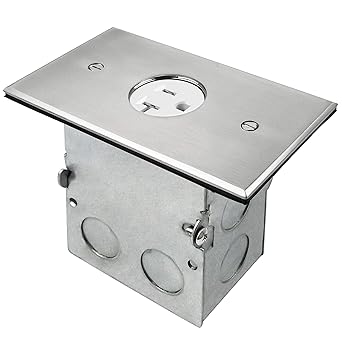ENERLITES Screw Cap Cover Floor Box kit, 5 x 2.87 1-Gang, 20A Tamper-Weather Resistant Receptacle Single Outlet, Watertight Gasket, Corrosive Resistant, UL Listed, 975547-SS, Stainless Steel (705547-SS)
