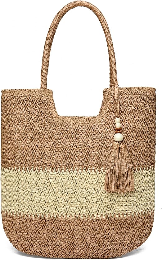 Straw Beach Bags for Women Woven Beach Tote Bag Casual Boho Large Shoulder Handbags Purse for Vacation Holiday