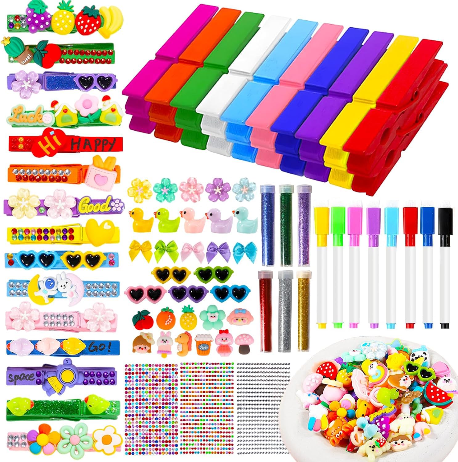 ZLLZPZD Cheer Clothes Pins Kit Volleyball Clips 80 Colored Wooden Spirit Clips with 180PCS Decorative Cheer Pins Accessories Gifts Bulk Decorations for Team Cheerleaders Backpacks