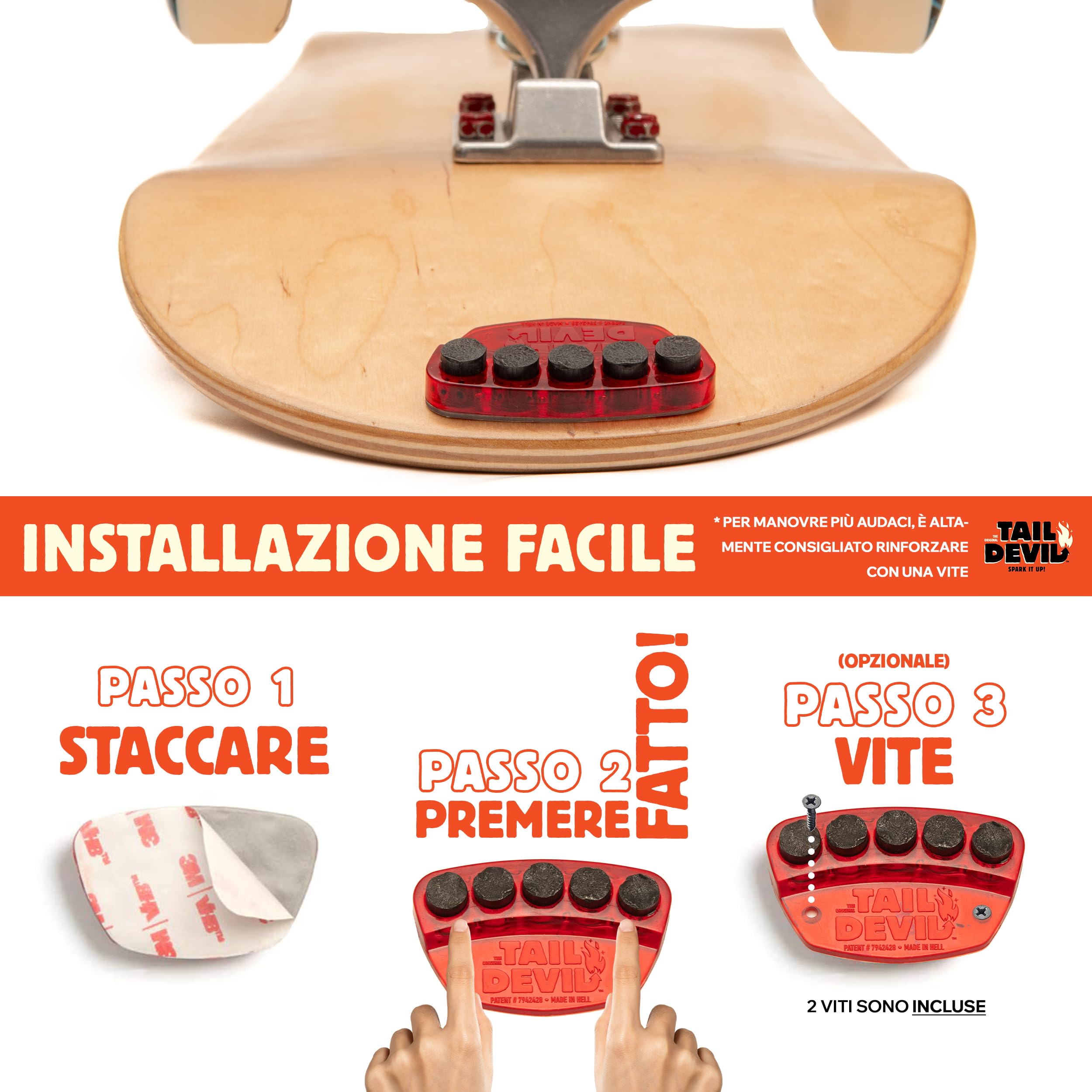 The Original Tail Devil Spark It Up! ® Piastre di Scintilla per Skateboard per Bambino e Adulto - Accessori per Skateboard Professionale e Principianti, Tail Devil Spark Plates