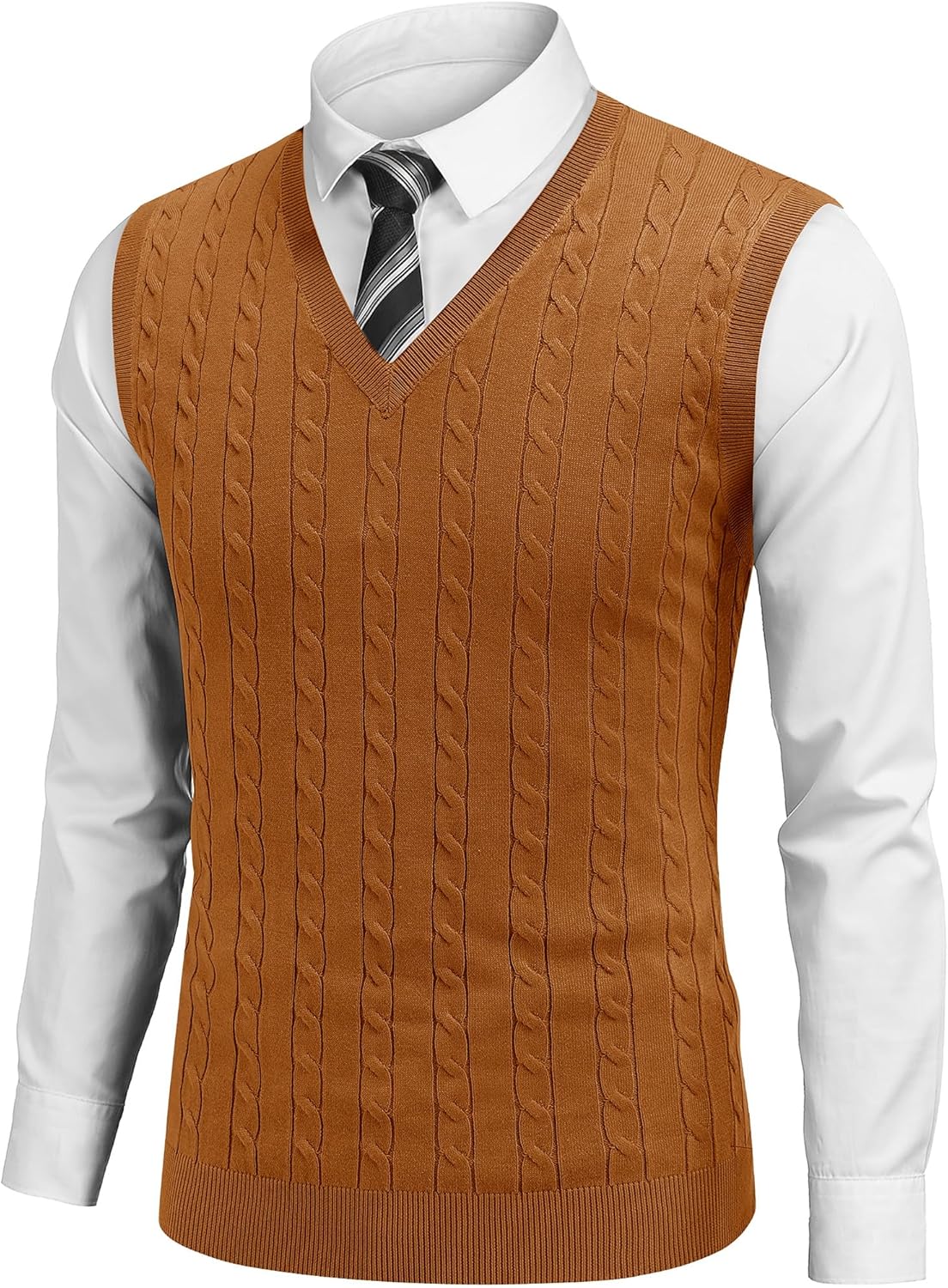 COOFANDY Men's Sweater Vest Cable Knitted V Neck Slim Fit Sleeveless Pullover Sweater
