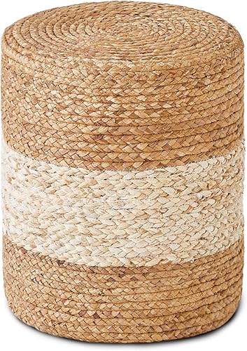 Miniatura 21 de Wimarsbon Pufs otomanos, puf de hierba marina 100% natural, taburete redondo tejido a mano con marco de madera, reposapiés trenzado sentado, asiento