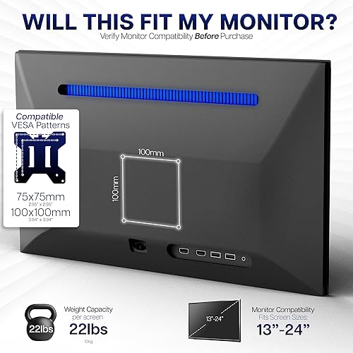 Miniatura 7 de VIVO Soporte de escritorio para monitor doble, soporte de acero totalmente ajustable, soporta 2 pantallas de computadora de hasta 24 pulgadas y