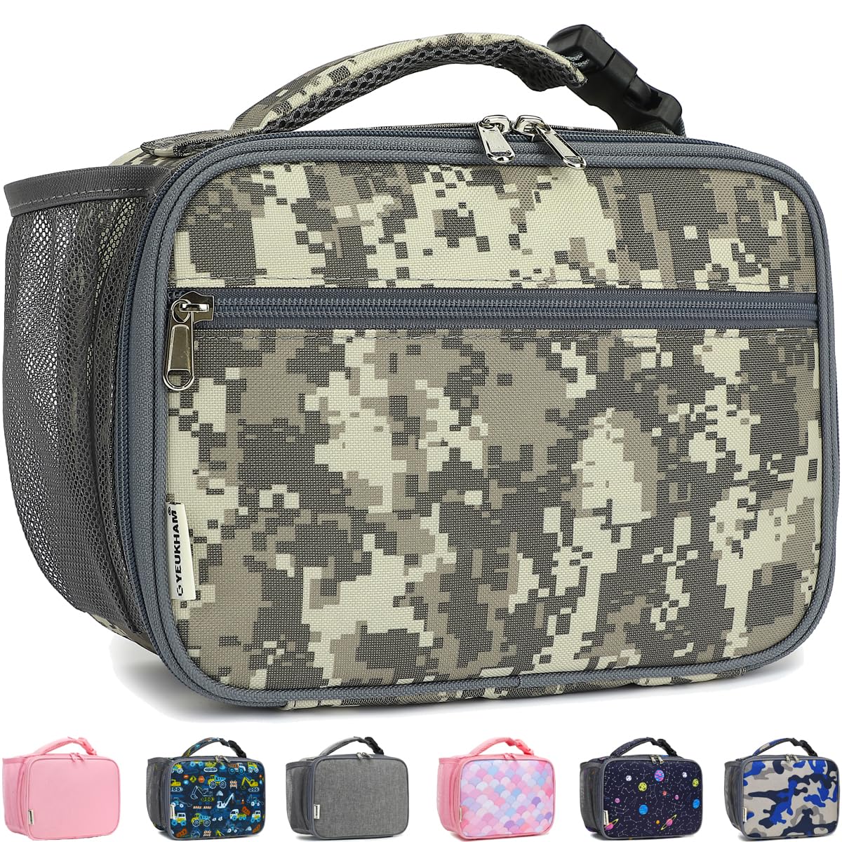 GYEUKHAM Lonchera aislada para la escuela, térmica, reutilizable, duradera, congelable, para niños, niñas, hombres y mujeres, kit de bolsa de almuerzo portátil para trabajo, picnic, viajes, camuflaje