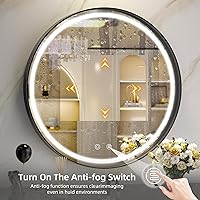 Vista 40 de Hasipu Espejo de baño LED con luces de 40 x 26 pulgadas, espejo de luz con marco de metal negro para tocador, antiniebla, regulable, 3
