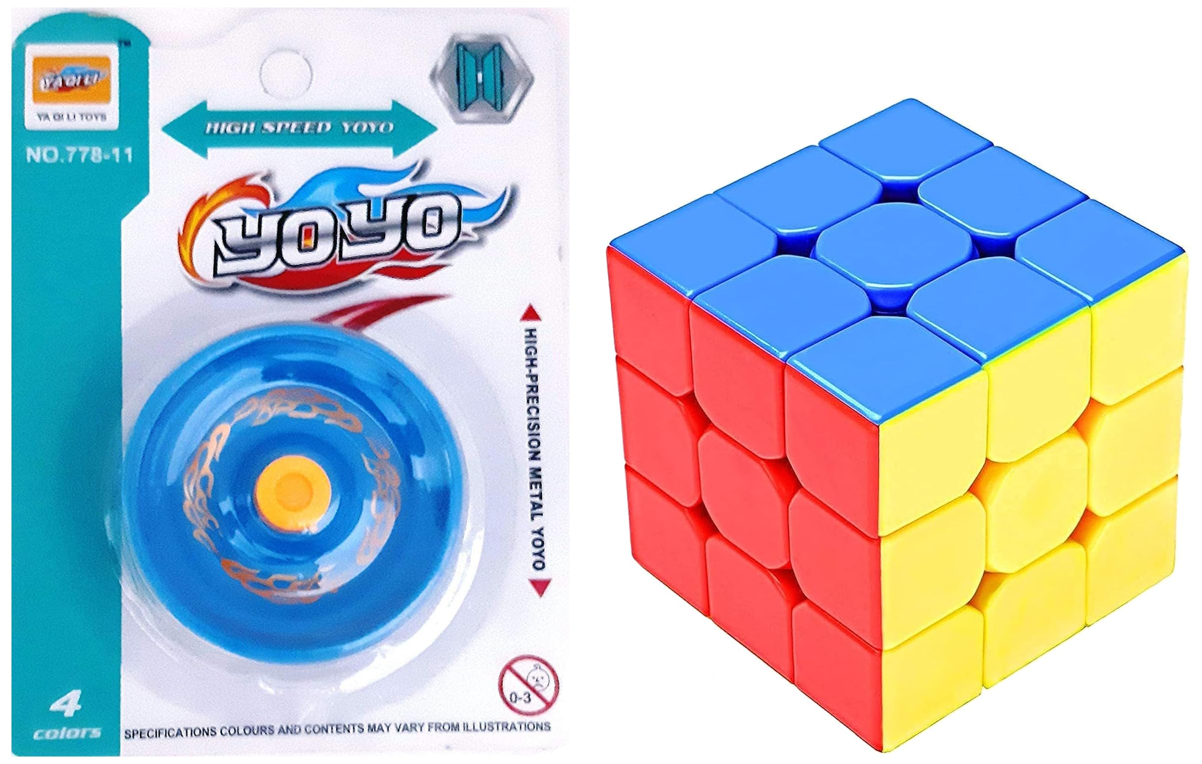 Storio Fine Quality High Gloss high Speed Metal YoYo Toy Spinner Toy - 1 pcs (Color May Vary) & Storio Cubes 3x3 High Speed Sticker Less Magic Puzzle Cube Game Toy (3x3)