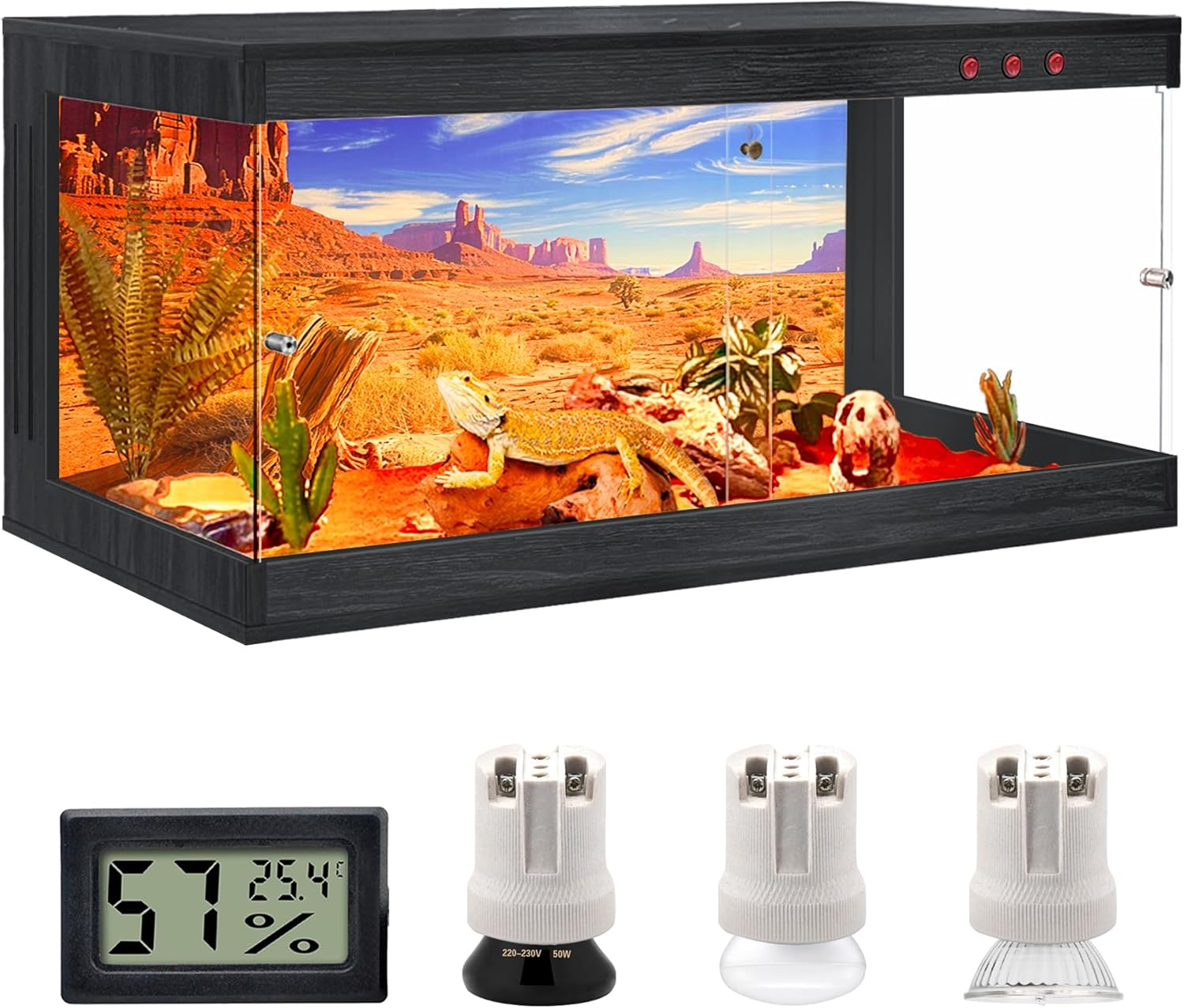 Royxen Tempered Glass Reptile Enclosure,Reptile Tank with Wooden Mesh Top and Lockable Design,61 Gallon Bearded Dragon Tank for Lizard Gecko Tortoise Snake Habitat,40″ x 20″ x 20″,Black