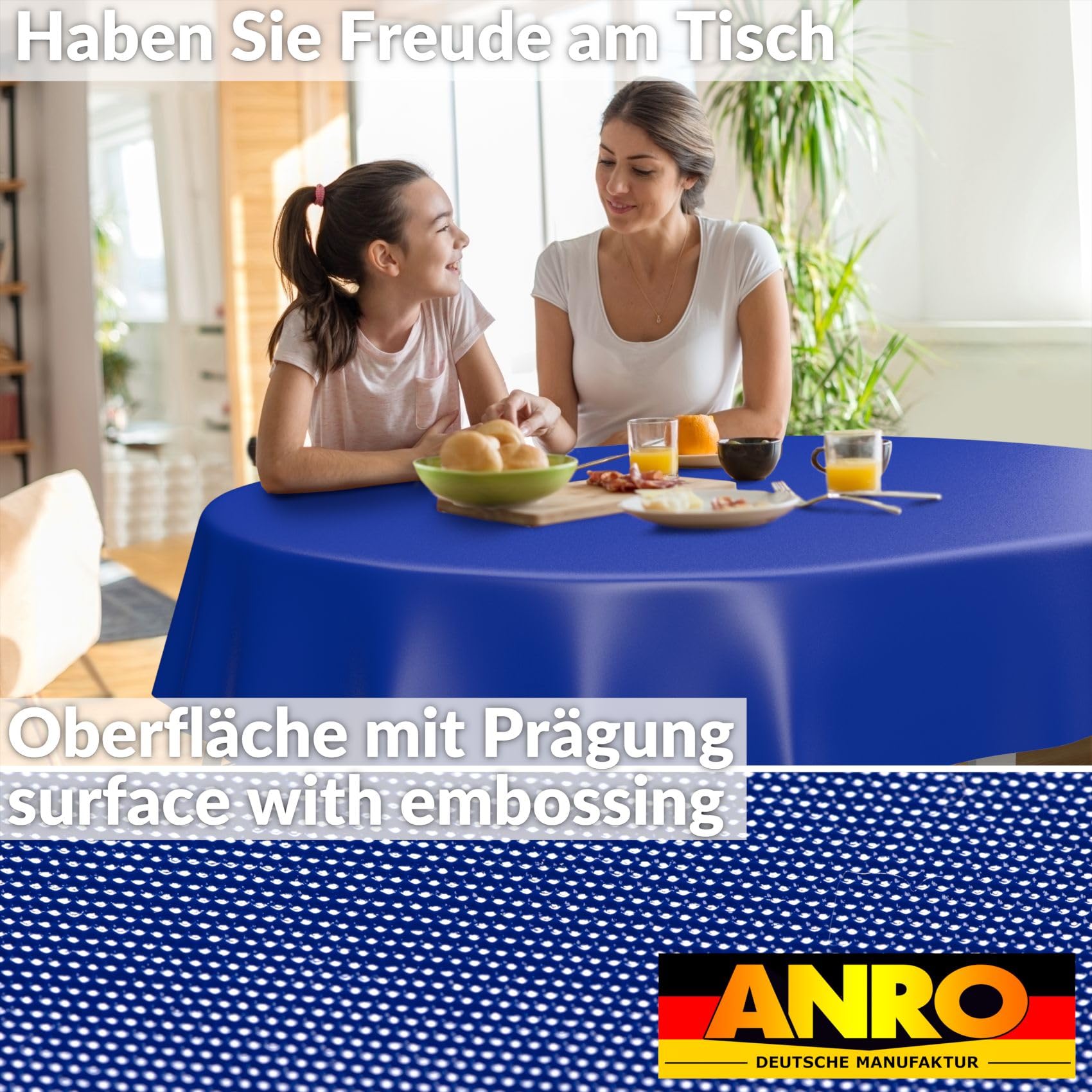 ANRO Oilcloth Tablecloth, Washable, Oilcloth, Garden Tablecloth, Outdoor, Indoor, Oval, 200 x 140 cm, Cut Edge, Blue - Image 3