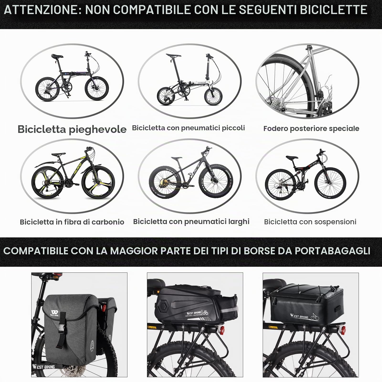 Portabici posteriore con cestino, completo a sgancio rapido per bici posteriore/carico/portabagagli con rete di carico e cinghie, cestino posteriore per bicicletta per la maggior parte delle bici ed