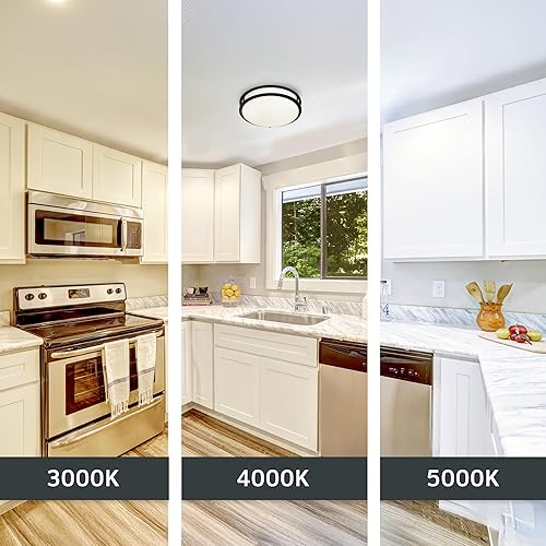 Miniatura 5 de Lámpara de techo redonda de 14 pulgadas, color negro mate, 26 vatios, 1400 lúmenes, regulable, luz LED de CC de montaje empotrado, blanco suave,