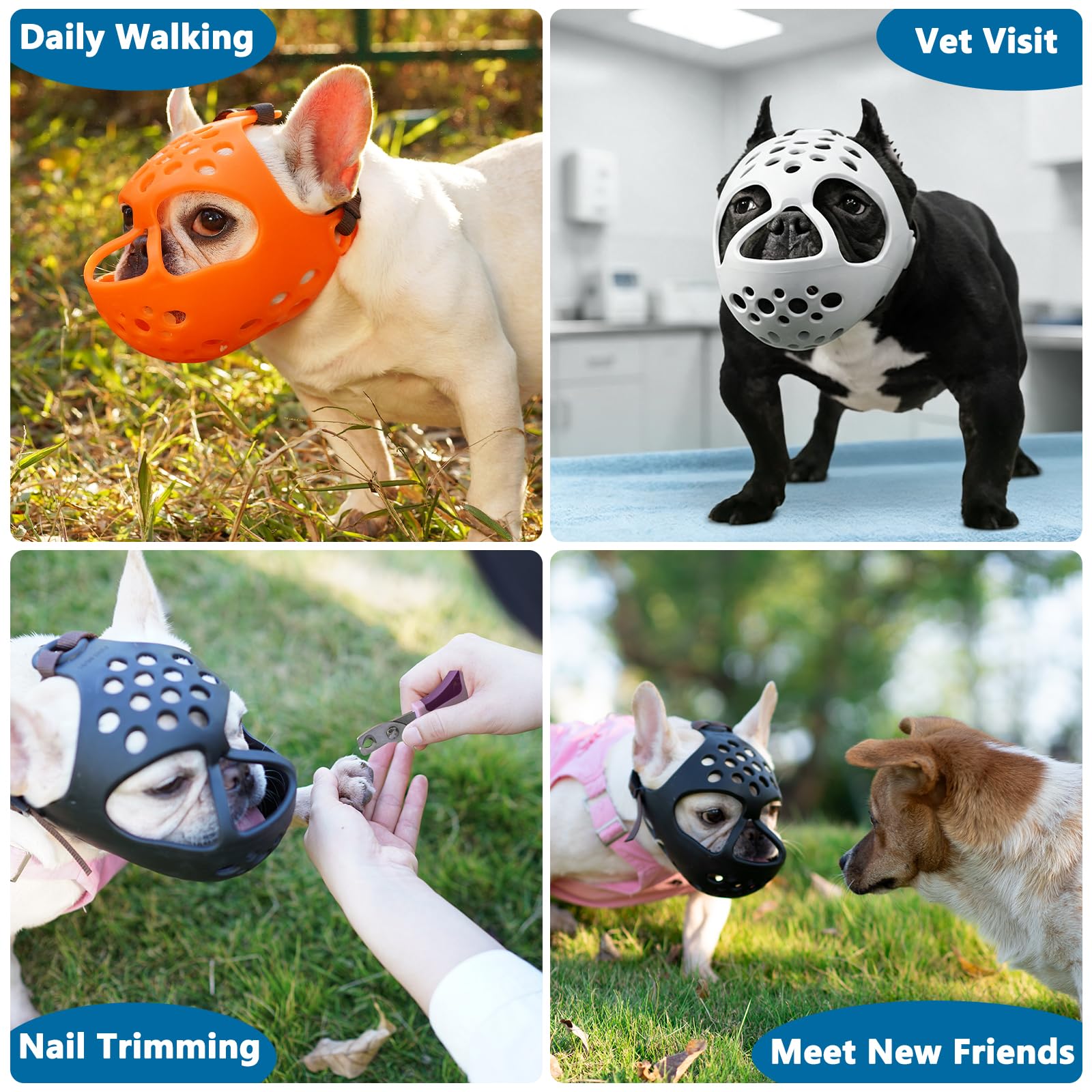 BARKLESS Maulkorb für Hunde, mit kurzer Schnauze, weiches Silikon, flach, für Französische Bulldogge, Shih Tzu und Mops, zum Beißen, Kauen, ermöglicht Hecheln (L(42.9–48 cm), Orange)