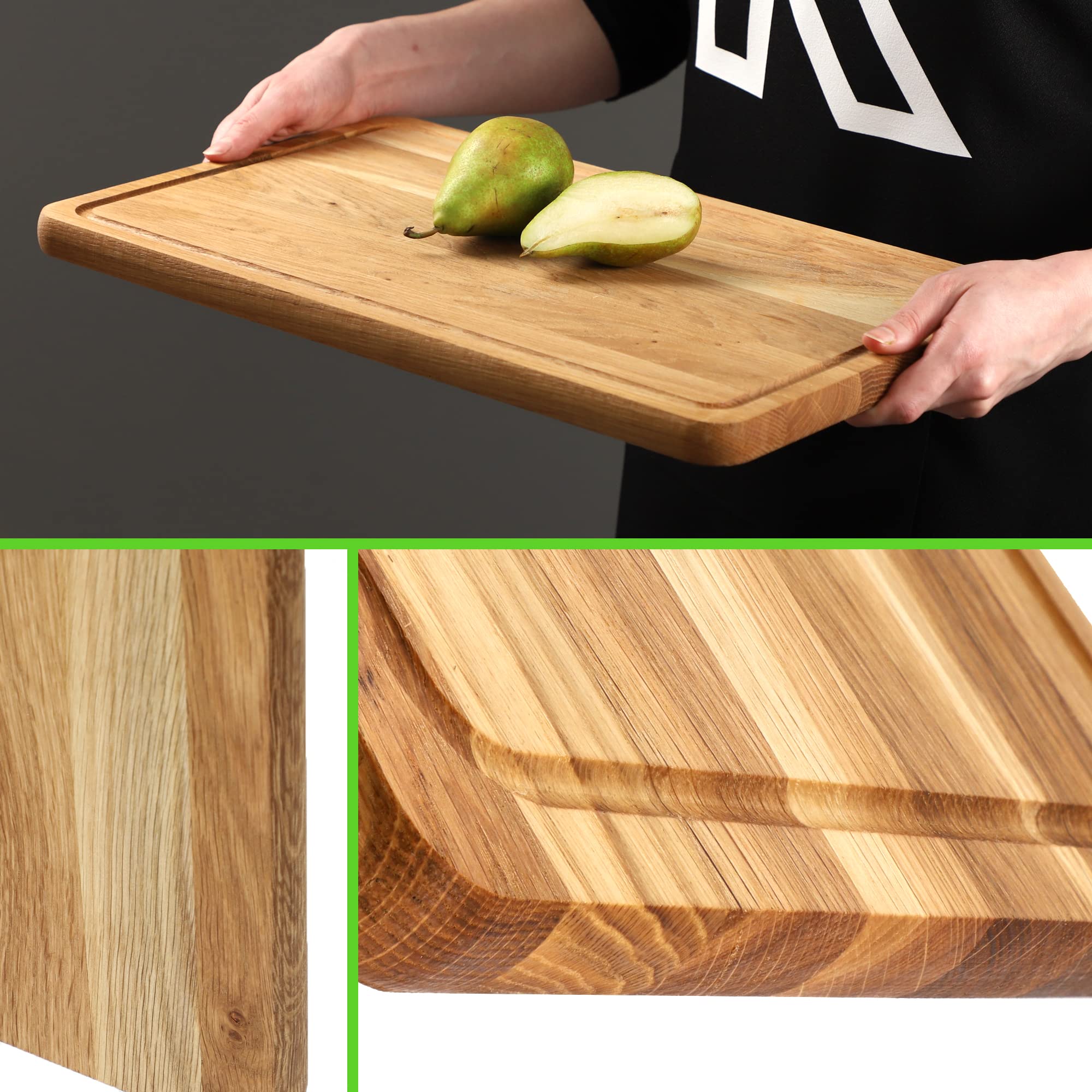 KADAX Oak Rectangular Chopping Board, 5 Different Sizes, Wooden Board with Juice Groove, Cheese Serving Board, Breakfast Board (30 x 45 cm)