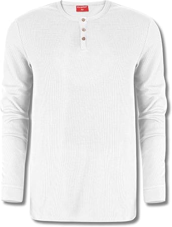 Kingsted Henley Shirts for Men - Long Sleeve Thermal Waffle Henley - Coconut Shell Buttons - Classic Comfort Fit