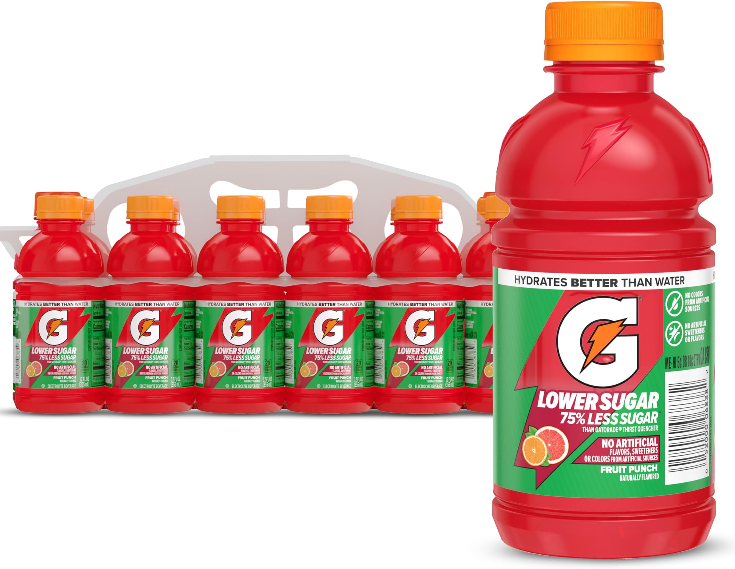 Lower Sugar Sports Drink, Fruit Punch, 12 oz Bottles, (12 Pack)
