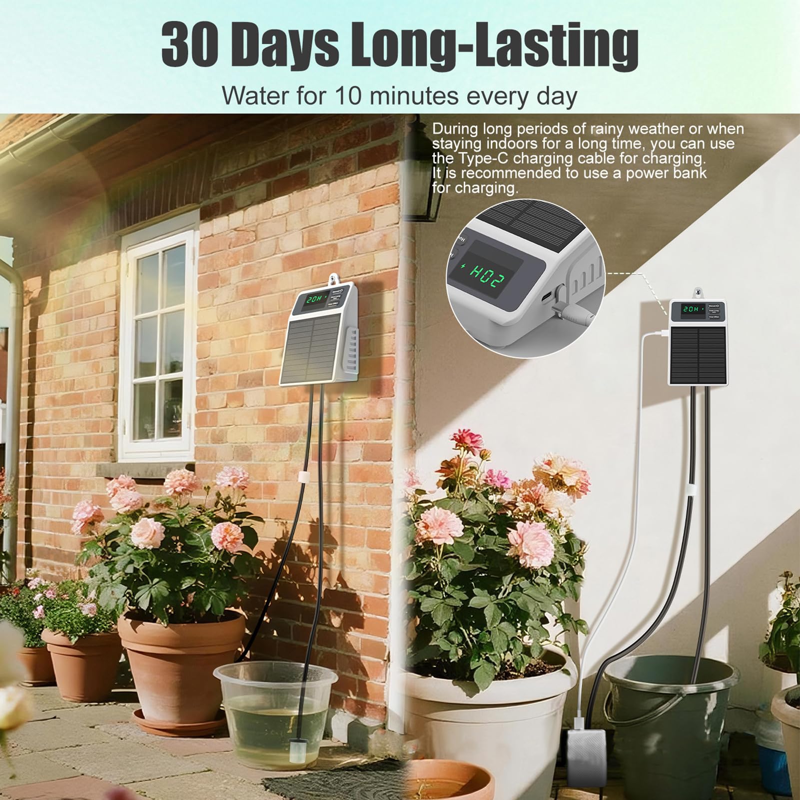Kit di Irrigazione Solare Automatica a Goccia con Timer Intelligente per 10 Piante in Vaso