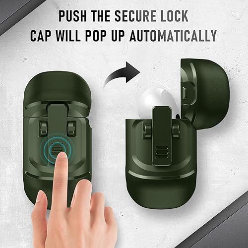 Vista 113 de Maxjoy Funda para AirPods Pro, clip de bloqueo seguro de fibra de carbono, cuerpo completo, a prueba de golpes, carcasa rígida con llavero