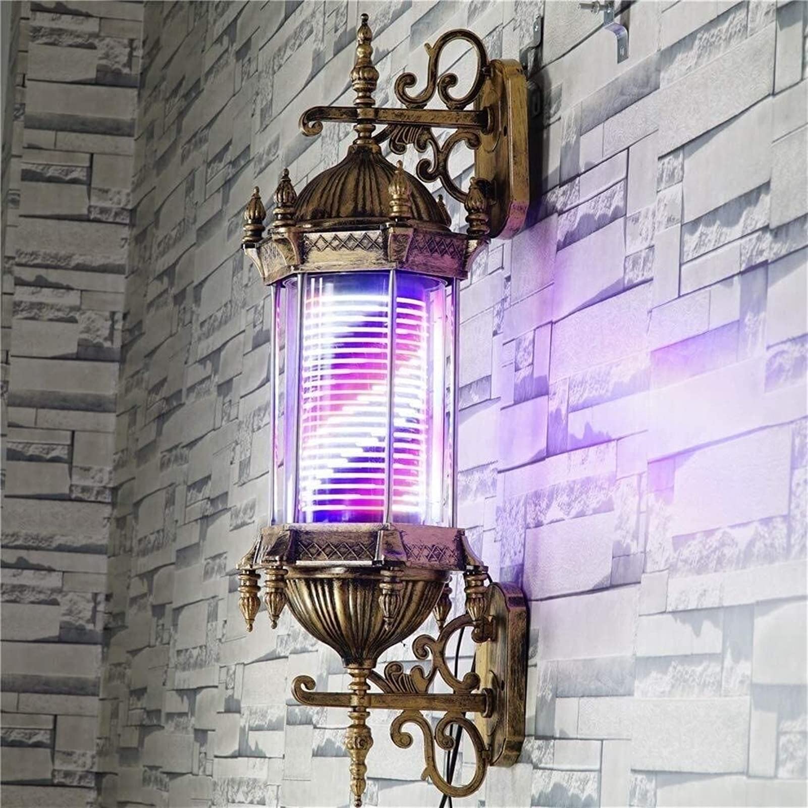 Poste de barbero con luz LED, Poste de barbero de 74 cm (29"), Estilo Retro, Resistente al Agua, con Tiras LED giratorias Rojas, Blancas y Azules, Ideal para peluquería.，Purple