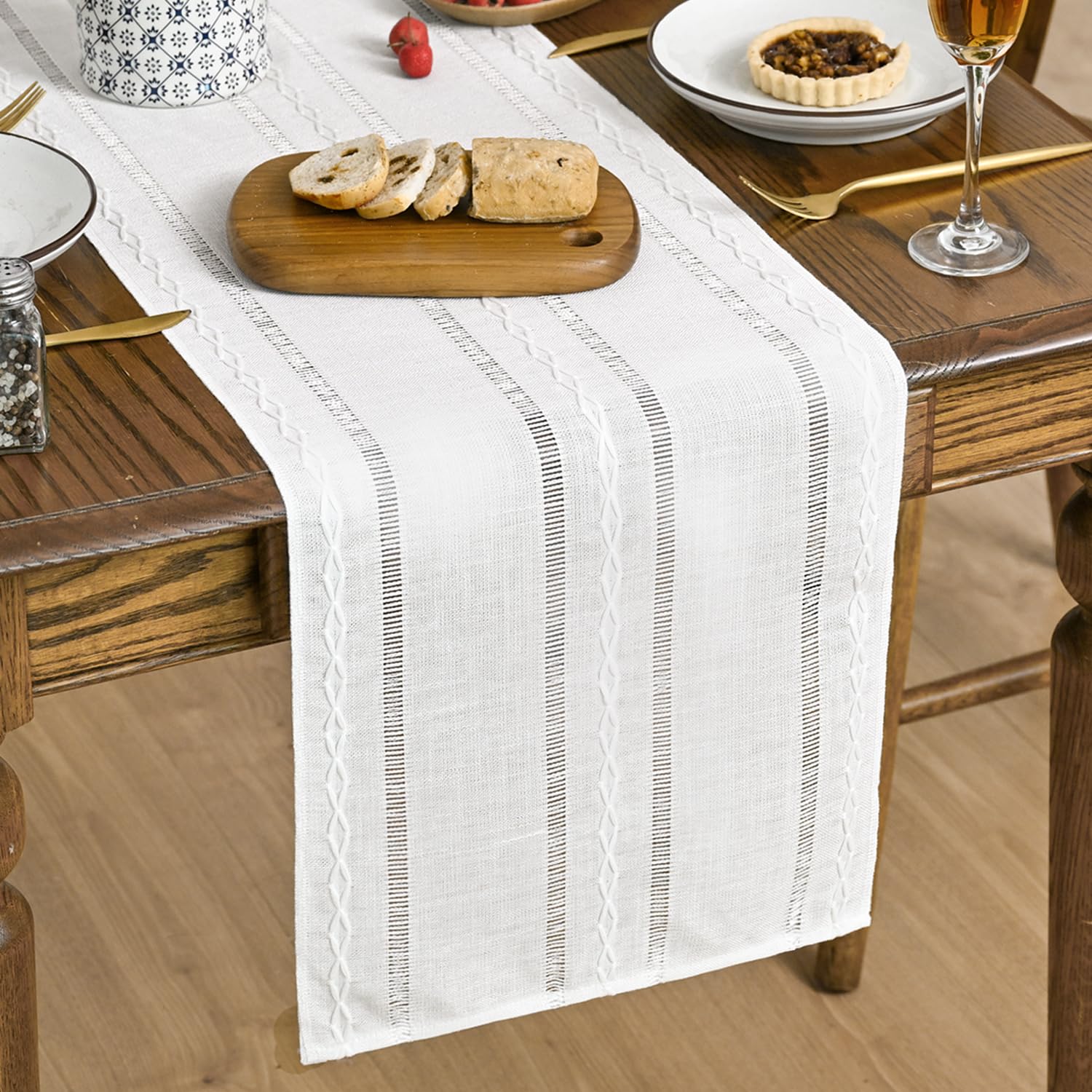Photo 1 of Artoid Mode Rustic Cotton Linen Table Runner, Seasonal Embroidered Hollow Kitchen Dining Table Decoration for Home Party Decor 13x60 Inch