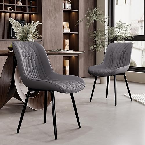 Rowill Juego de 2 sillas de comedor modernas para cocina y comedor con patas de metal, sillas decorativas tapizadas de piel sintética, respaldo