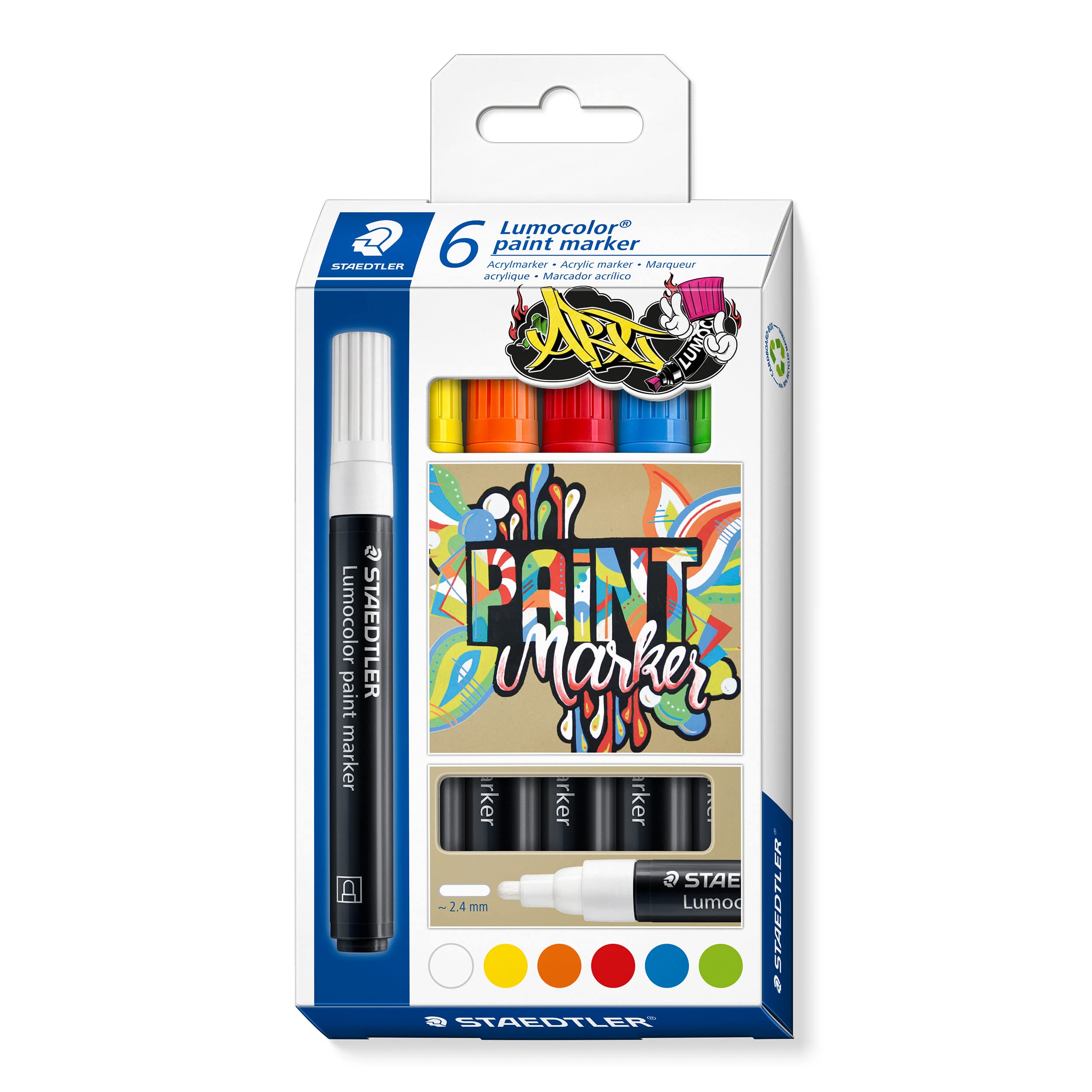 STAEDTLER 349 C6 Lumocolor Paint Markers - Assorted Colours (Pack of 6)