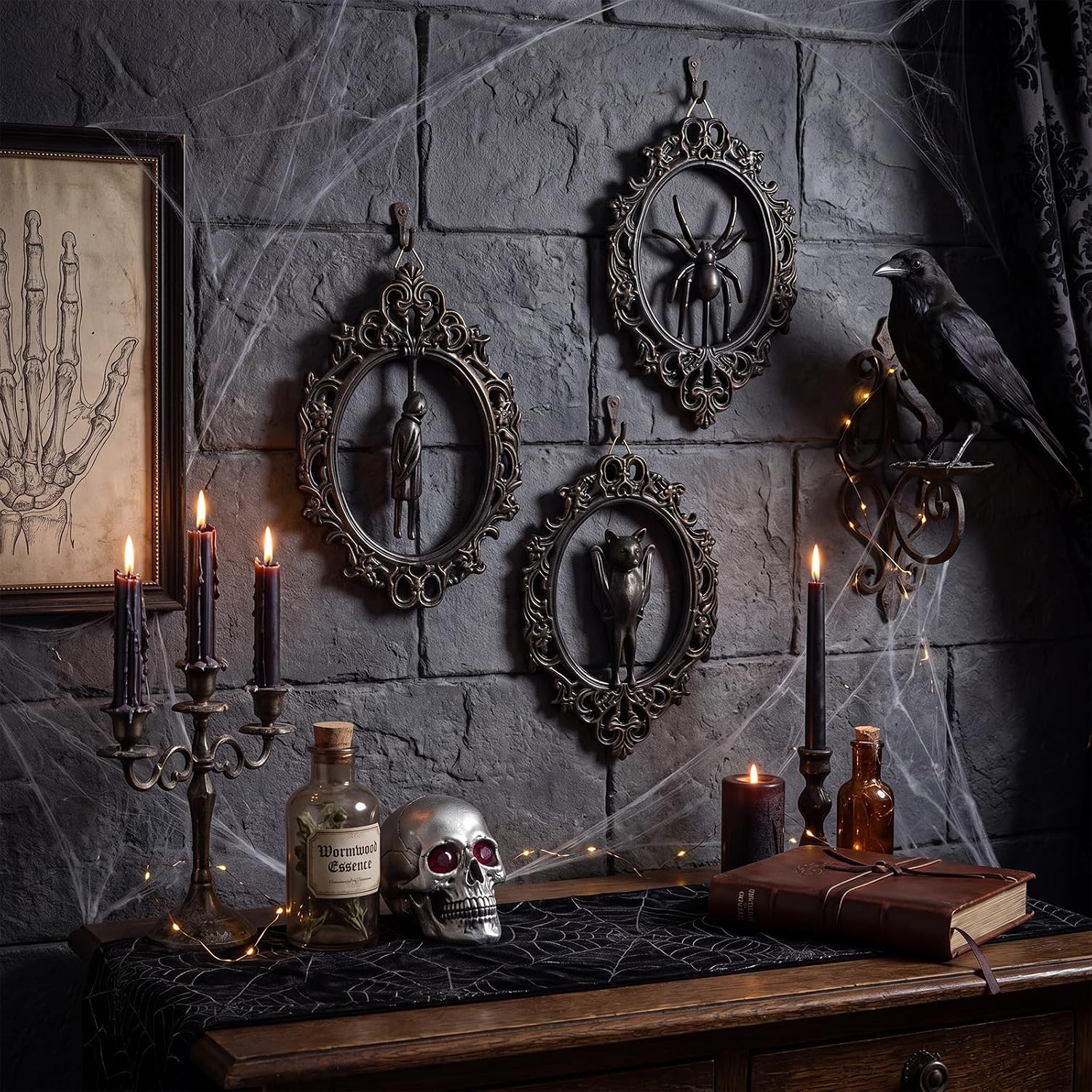 Wenqik 3 Pcs Gothic Frames Halloween Wall Decor Ornate Oval Frame Wall Art