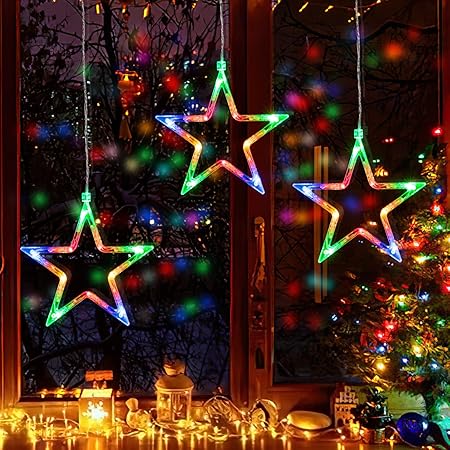 Weihnachtsbeleuchtung Fenster - 3er Set LED Lichtervorhang, 155 LEDs, 8 Modi, Wasserdicht