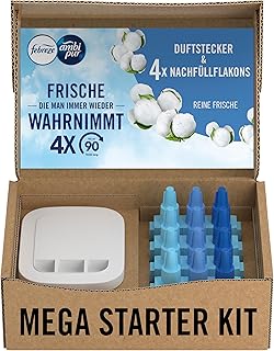Febreze Programmierbarer Lufterfrischer 3Volution Duftstecker Starter-Kit + 4x Nachfüllflakons Reine Frische, Elektrischer Raumduft mit 3 Wechselnden Düften Zum Bekämpfen Von Gerüchen