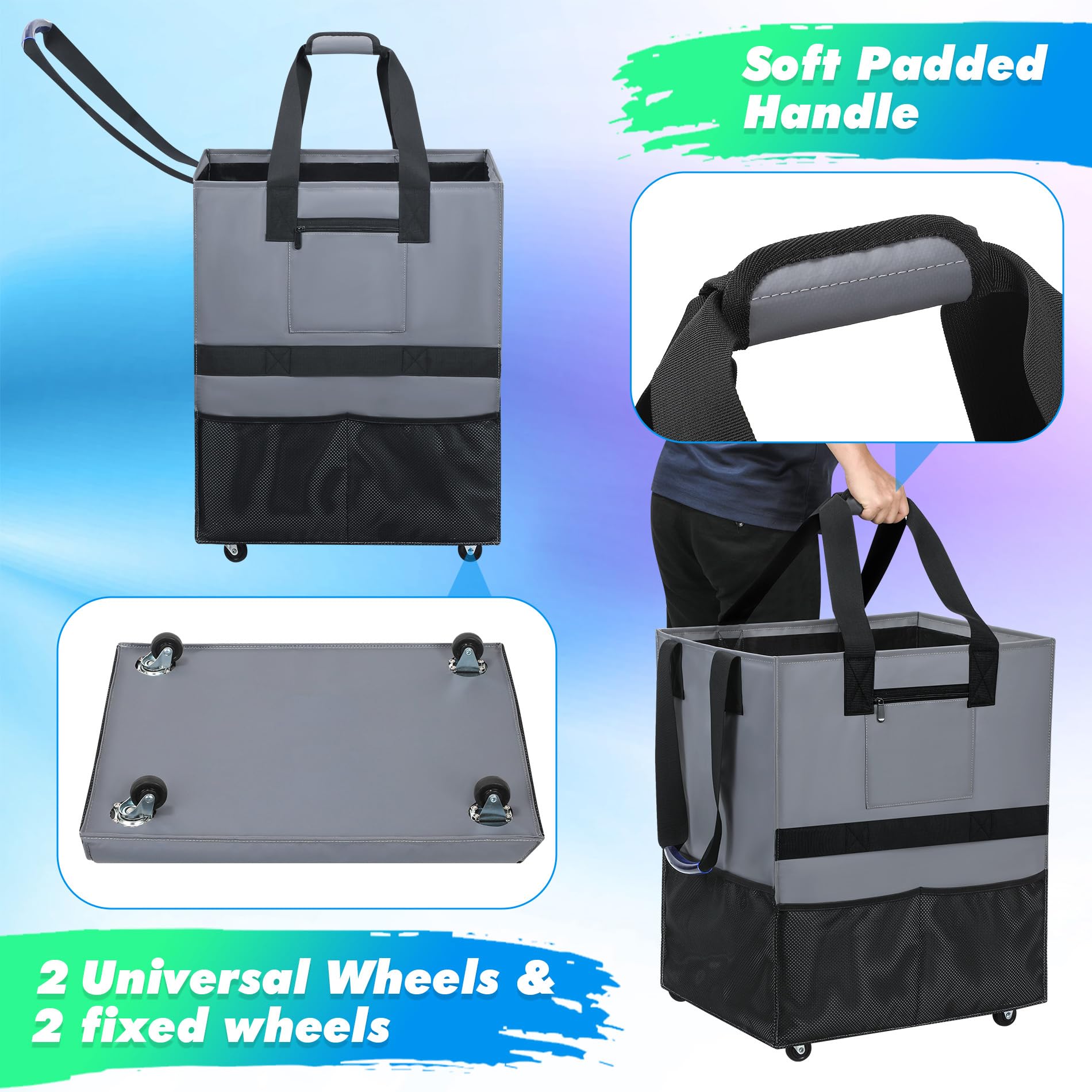 Borsa della spesa riutilizzabile su ruote, borsa della spesa con ruote, borsa della spesa con grande capacità e multi-tasca, borsa per la spesa pieghevole con ruote, limite di 39,9 kg (piccolo)