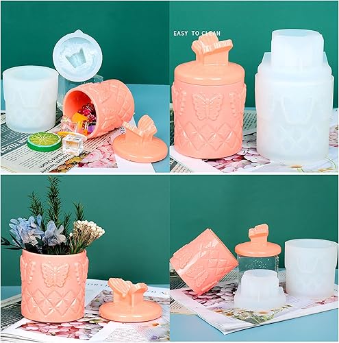 Miniatura 5 de Caja de almacenamiento de mariposas, molde de resina de silicona con tapas, soporte para bolígrafo, frasco, frasco, moldes de fundición de silicona