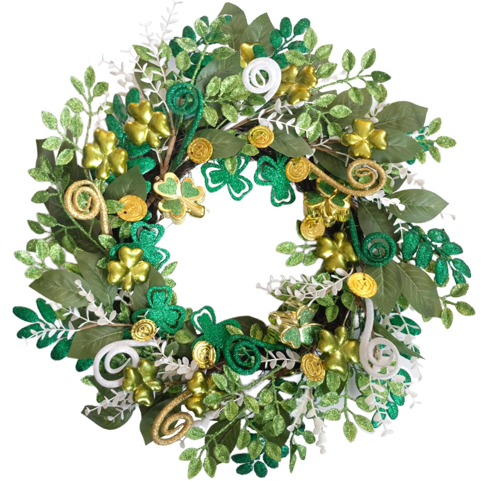 idyllic 22 Inch St. Patrick's Day Wreath Artificial Shamrock Eucalyptus Decor for Front Door Living Room Mantel Wall Window Porch Indoor Outdoor Holiday Home Decor