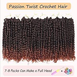8 Packs Passion Twist Hair 8 Inch Pre-twisted Passion Twist Crochet Hair Pre-looped Crochet Braids Hair for Women Passion Twists Braiding Hair Synthetic Hair Extensions(12Strands/Pack; T1B/350)