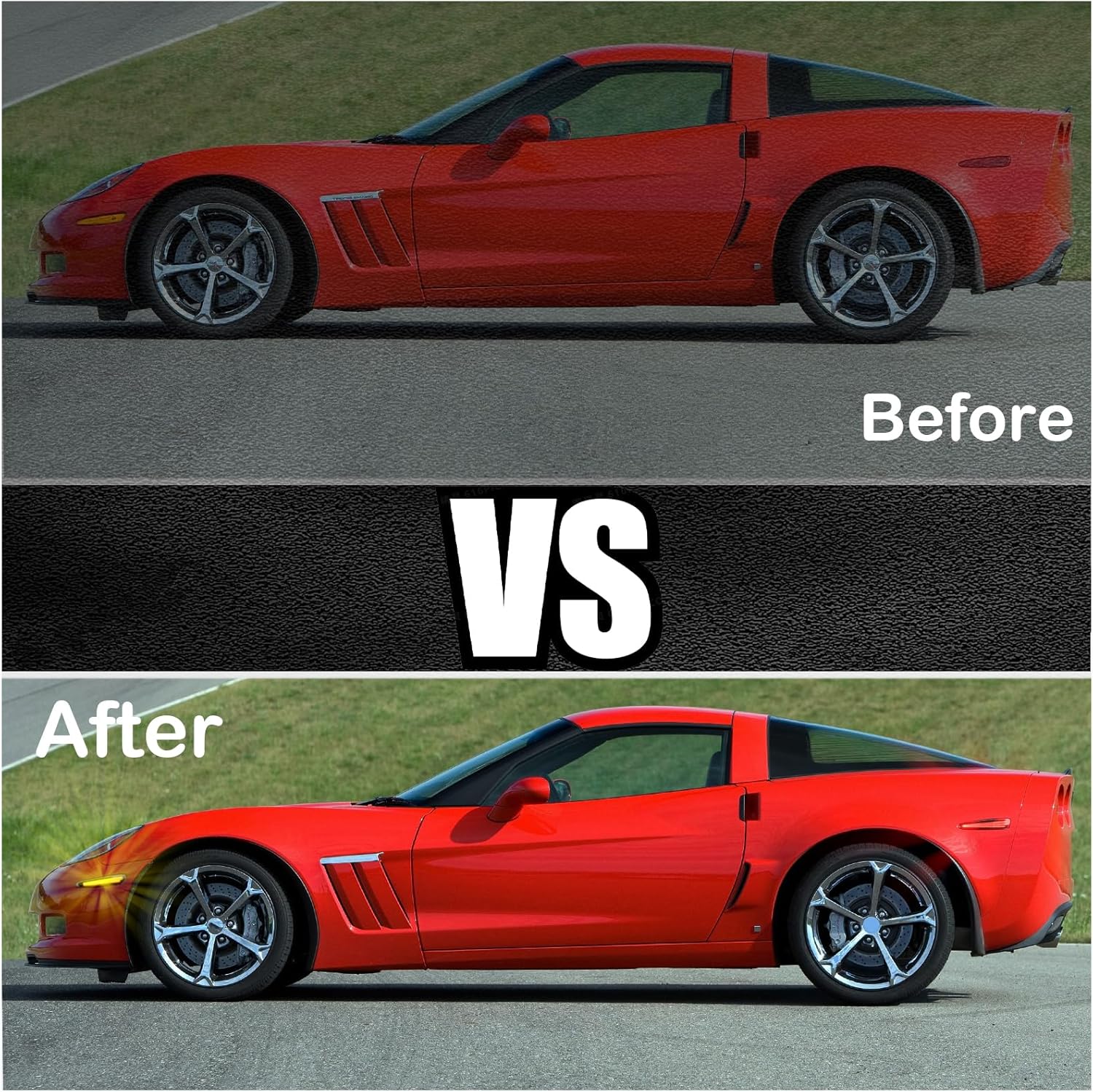 Smoked Lens LED Side Marker Lights Kit Front & Rear Bumper Lamps Compatible with Chevy C6 Corvette Base Z06 ZR1 2005-2013 Amber Front & Red Rear Turn Signal Indicator Lamps Set (4PCS)