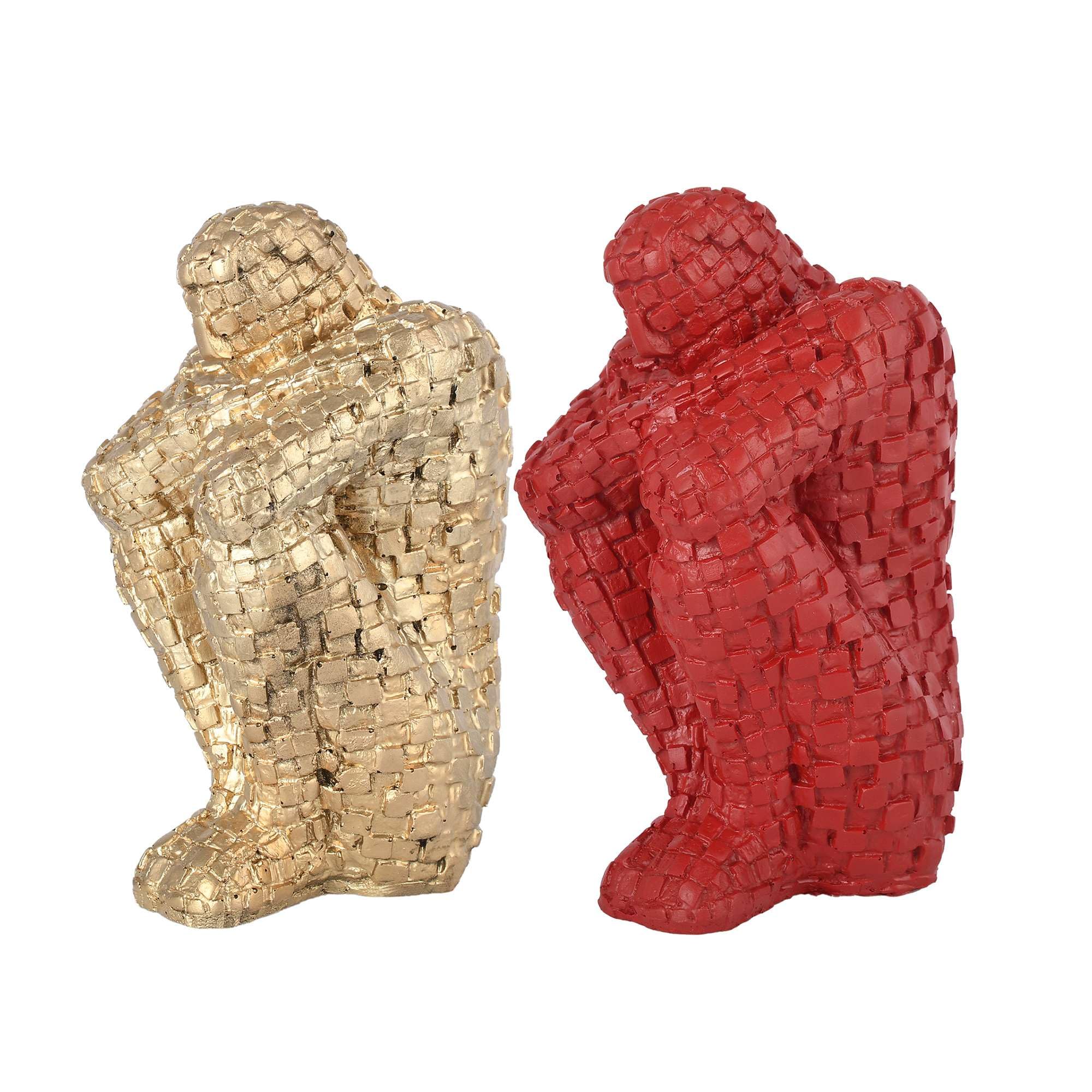 SV Unique Collections Handcrafted Thinking Mens in Sitting Position for Home Decor/Gifting/Living Room Decorative Showpiece - 20 cm (Polyresin, Red, Gold)