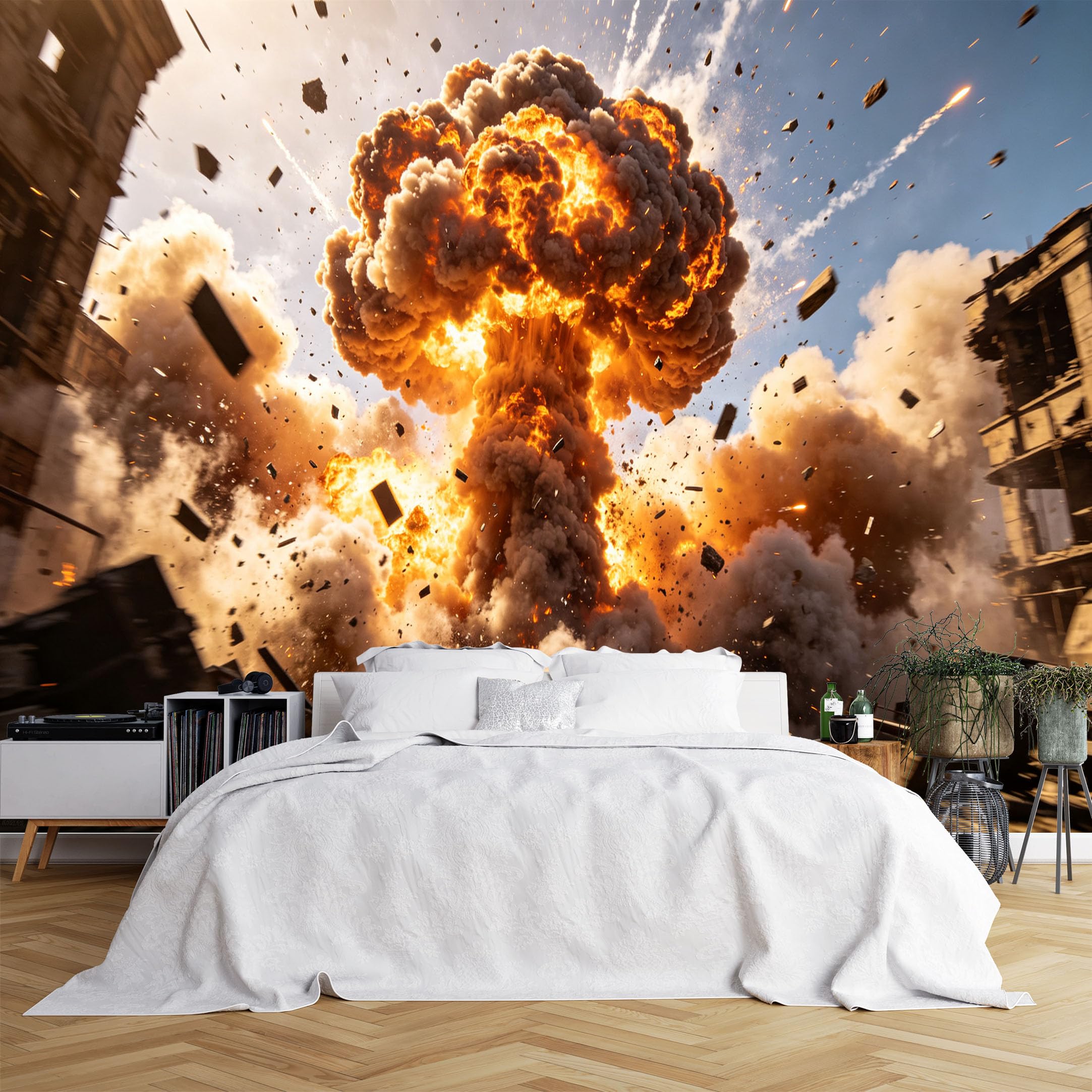 Lcythiazole Ch260615175 Custom Size Wall Murals Violent Building Explosion Smoke Debris Scene Realistic Self-Adhesive Wall Fabric (No Pvc) Removable Wallpaper For Game Room Studio
