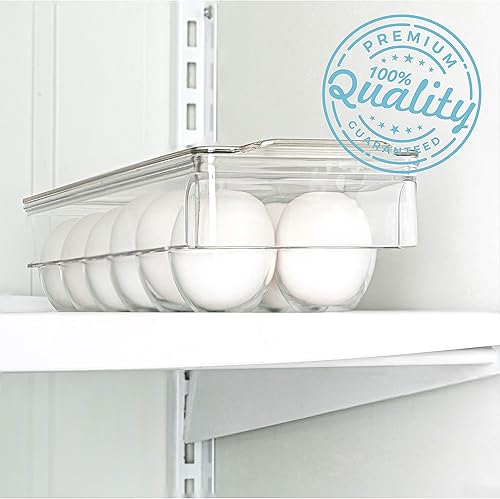 Miniatura 2 de Recipiente de huevos para refrigerador de 12 unidades (paquete de 2)  Soporte para huevos para refrigerador apilable con tapa y asas