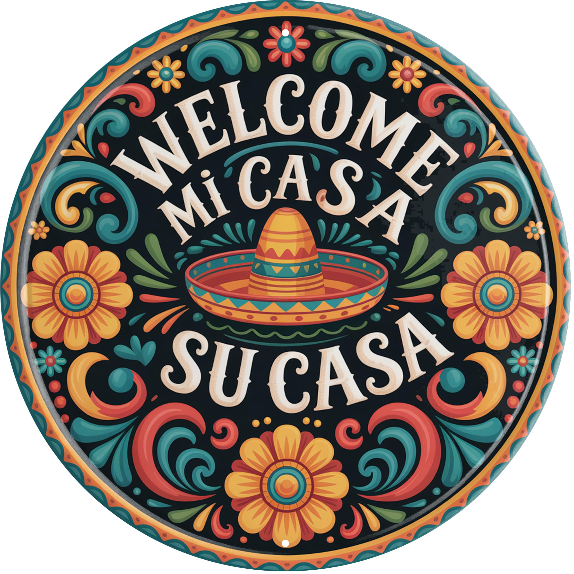AWISZZZ Mi Casa Su Casa Metal Sign 8x8in Round Vintage Plaque for Entryway Wall Decor Spanish Welcome Gift